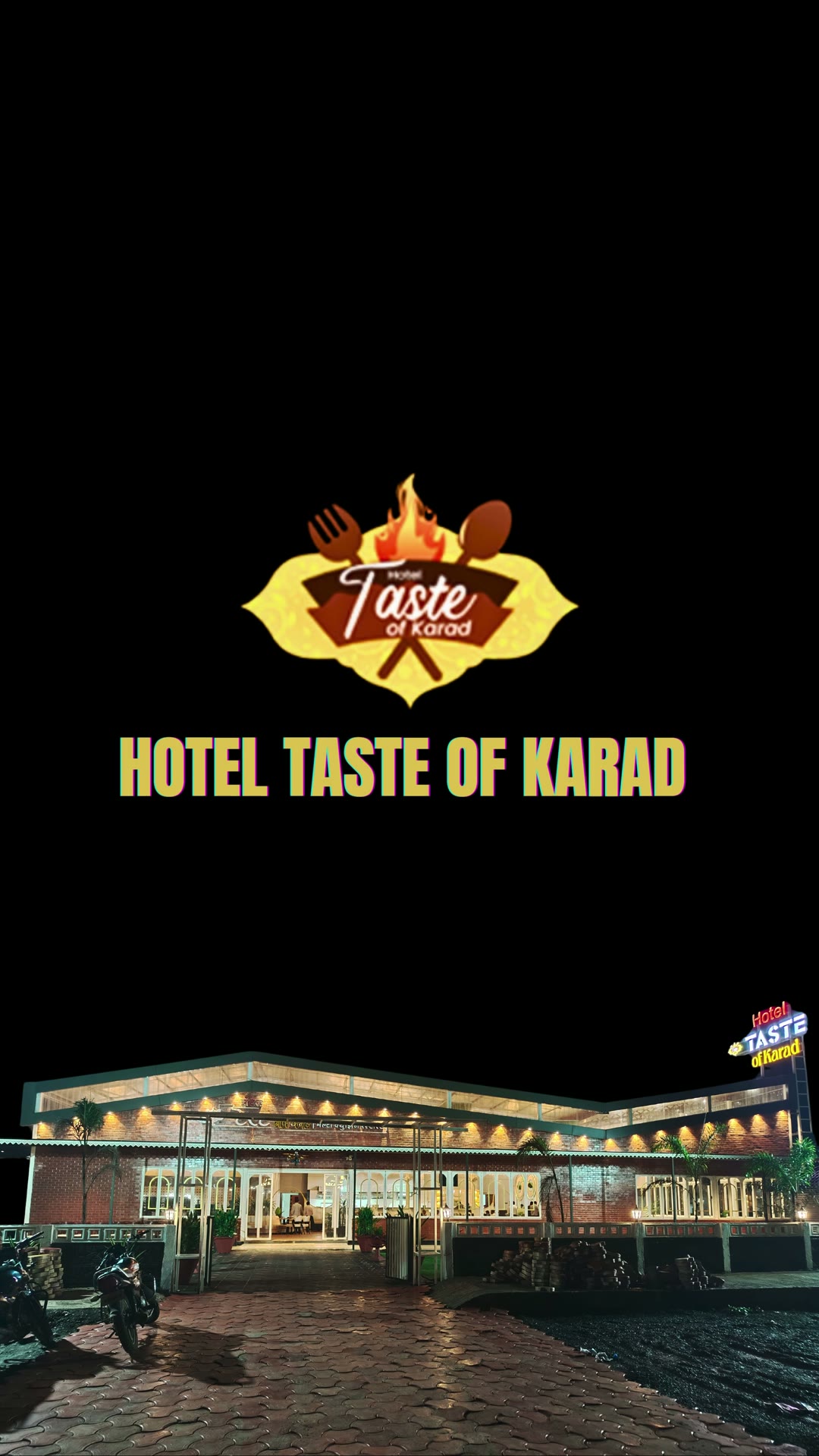Hotel Taste of Karad — night exterior and dining